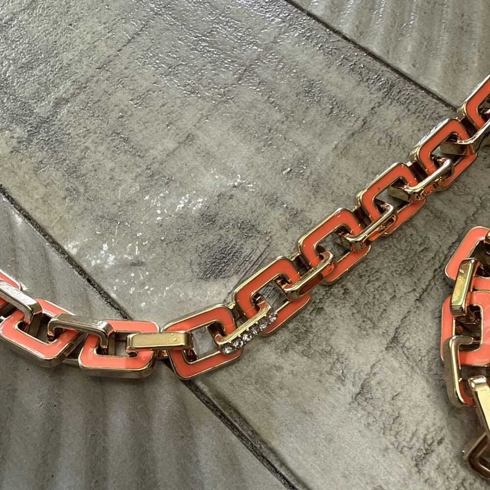 Ann Taylor Coral Enamel Link Necklace & Bracelet Set - Picture 7 of 11
